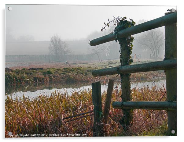 "Broken fence!" Misty River Wensum Norfolk Acrylic by john hartley
