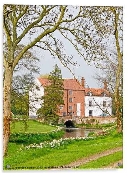 Water Mill over the River Wensum Norfolk Acrylic by john hartley