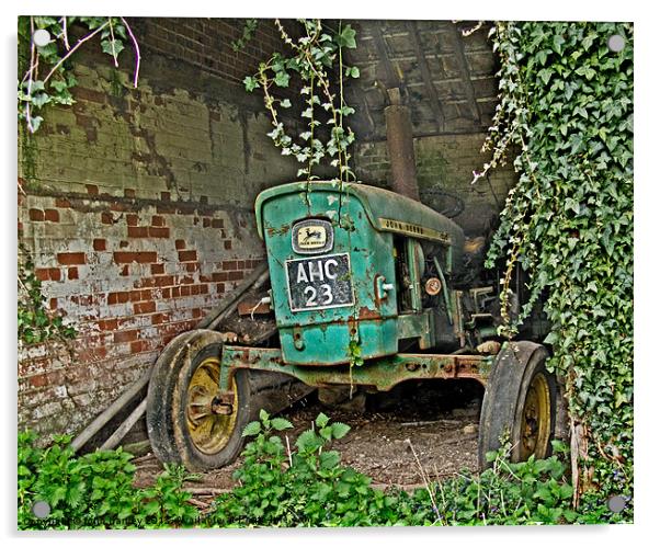 Bone Rattling Vintage Green " John Deere" Tractor Acrylic by john hartley