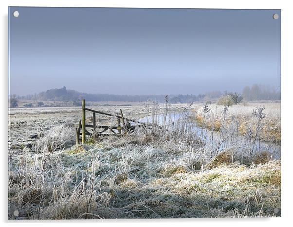 "Frosty Start" Hoar Frost across the Field Norfolk Acrylic by john hartley