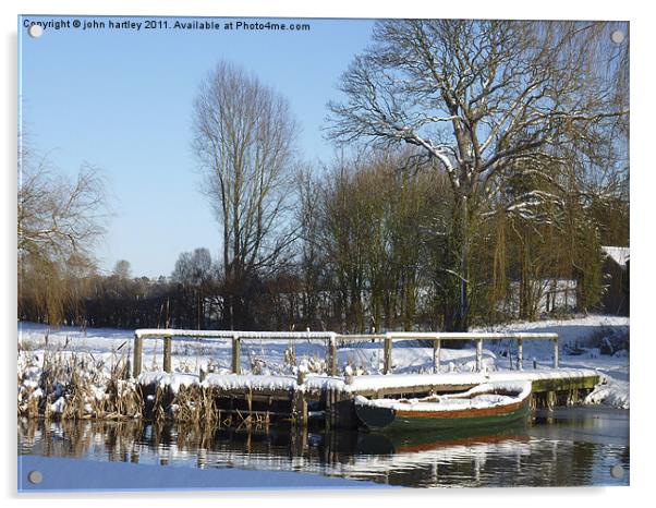  Snow on the Jetty River Wensum Norfolk Acrylic by john hartley