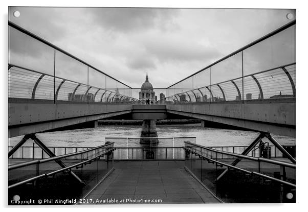 St Pauls & Millennium Bridge Acrylic by Phil Wingfield