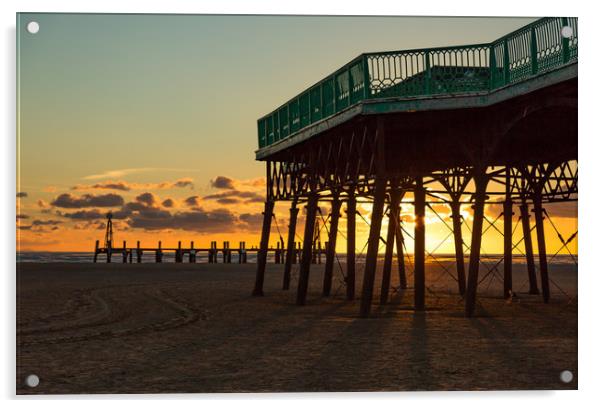 Under the Pier at Sunset Acrylic by Marg Farmer