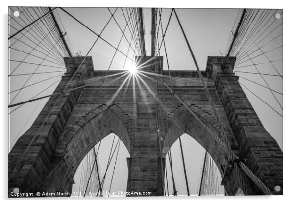 Sun behind Brooklyn Bridge, New York Acrylic by Adam North