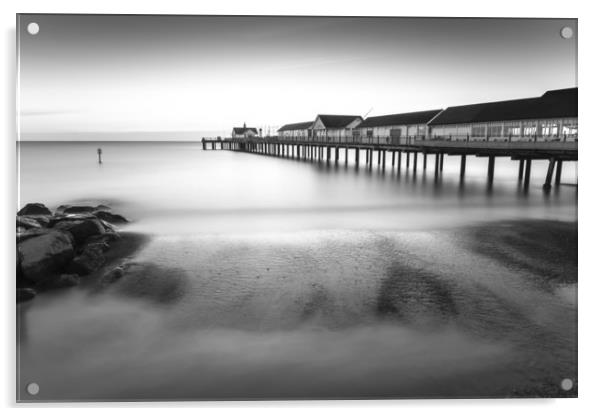 Southwold Pier Monochrome Acrylic by Mark Hawkes