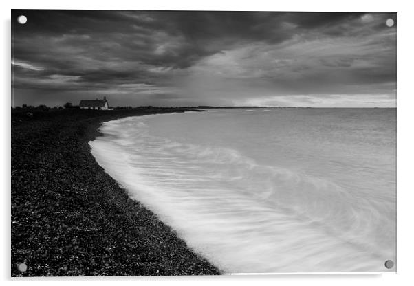 Shingle Street in Suffolk Black and White. Acrylic by Mark Hawkes
