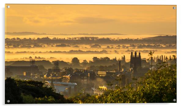 Morning fog over Wrexham Town Acrylic by Sebastien Greber