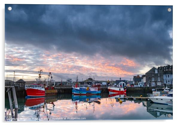 Stormy Padstow Harbour sunrise Acrylic by Simon Maycock