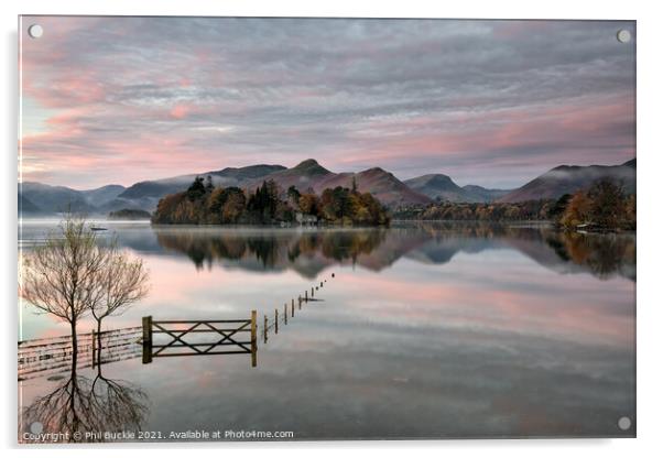 Derwent Water Sunrise Acrylic by Phil Buckle