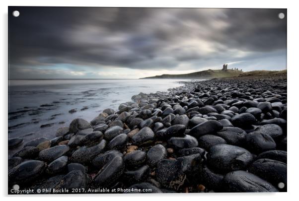 Dunstanburgh Boulders Acrylic by Phil Buckle