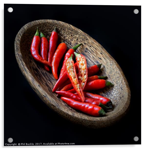 Red Chillies in Bowl Acrylic by Phil Buckle