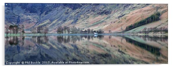 Panorama of Buttermere Reflections Acrylic by Phil Buckle