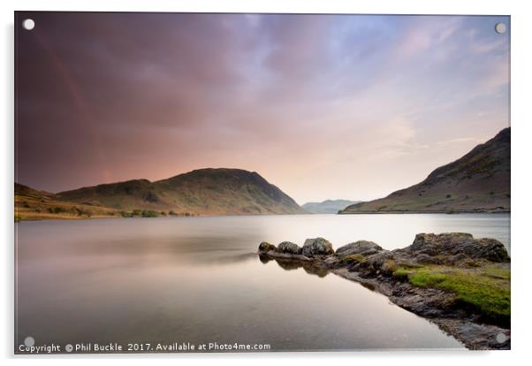 Rainbow over Crummock Water Acrylic by Phil Buckle