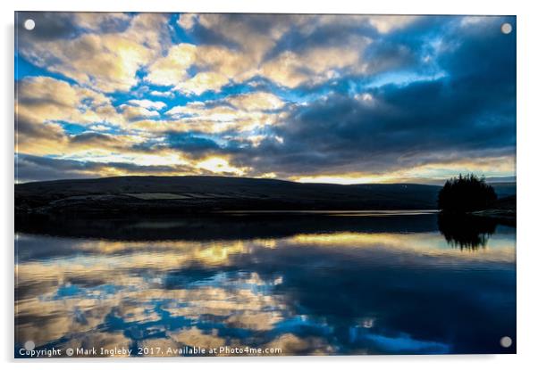 Sunset over Burnhope Reservoir. Acrylic by Mark Ingleby