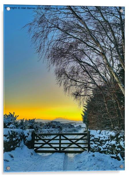 Gate in Winter at Sunset  Acrylic by Alan Barnes