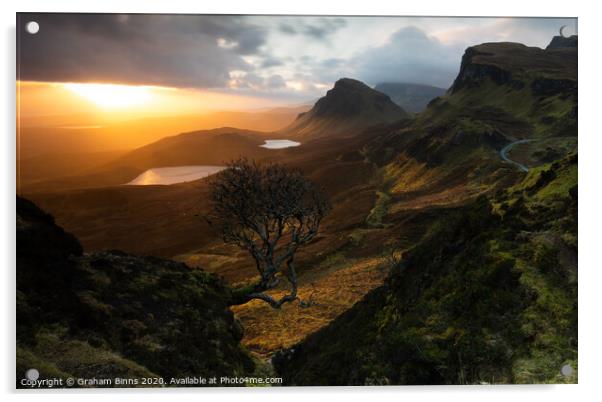 Forced Aura – Quiraing lone tree, Isle of Skye Sun Acrylic by Graham Binns
