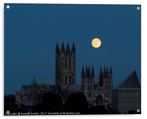 Strawberry Moon over Canterbury Cathedral Acrylic by Kentish Dweller