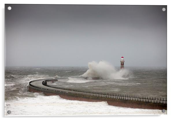 Wind and Rain at Roker Pier Acrylic by John Hall