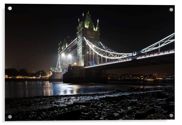 Tower Bridge, London at night Acrylic by John Hall