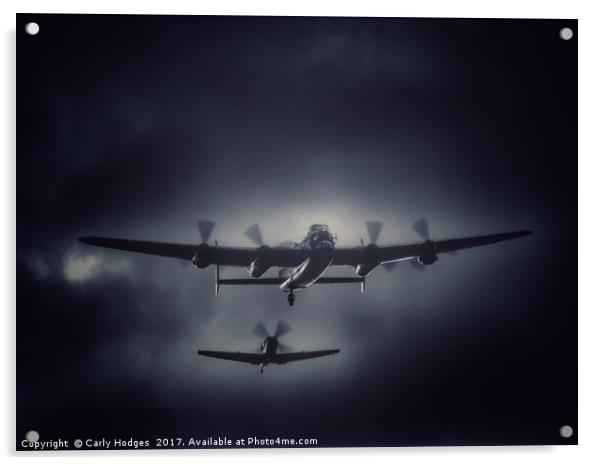 Escorted Home - Lancaster and Spitfire Acrylic by Carly Hodges