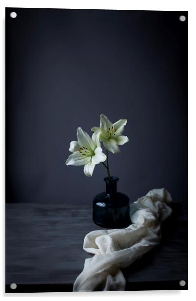 Lillies in a vase Acrylic by Denitsa Karan