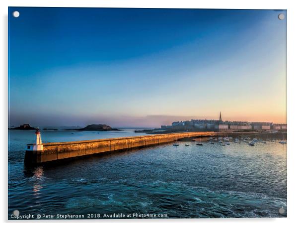 St Malo Lighthouse and Town at Dawn Acrylic by Peter Stephenson