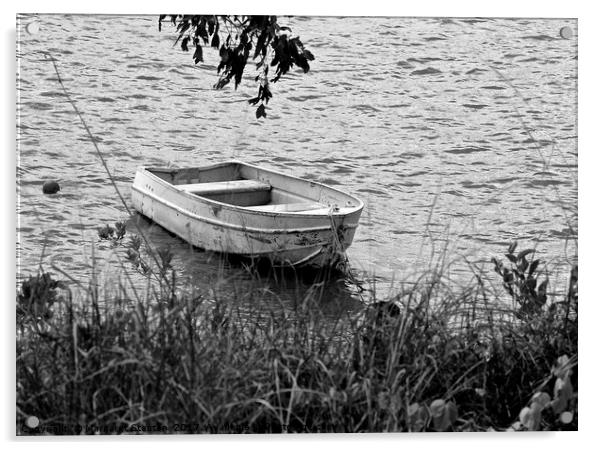 Dinghy (black and white)  Acrylic by Margaret Stanton