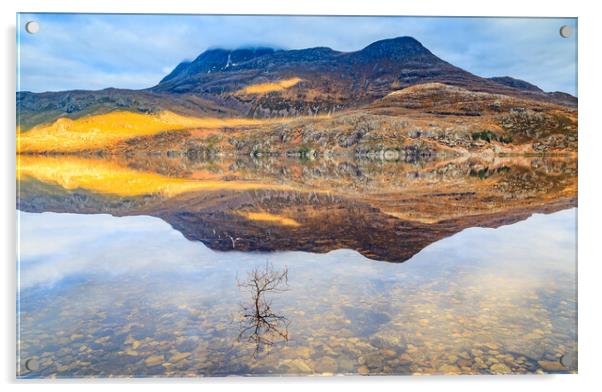 Slioch reflected in Loch Maree Acrylic by John Frid