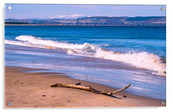 Waves breaking on the Secret Beach at Nairn Acrylic by John Frid