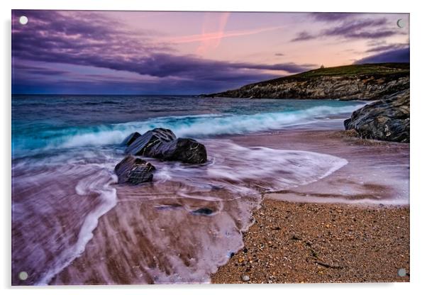 Sunrise at Little Fistral Beach Acrylic by John Frid