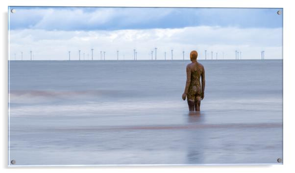 Crosby Beach Statue - Another Place Acrylic by John Frid