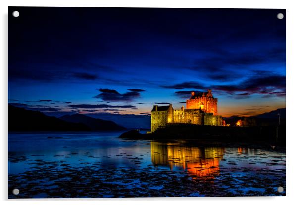 Majestic Eilean Donan Castle at Sunset Acrylic by John Frid