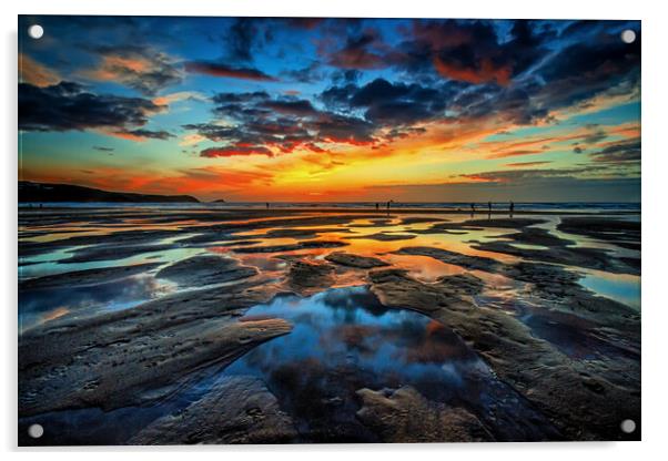 Golden Hour on Fistral Beach Acrylic by John Frid