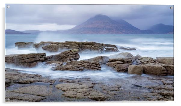 Waves breaking on rocks at Elgol on the Isle of Sk Acrylic by John Frid