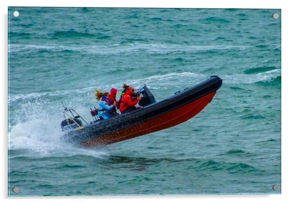 Thrilling Rib Boat Ride in Elberry Cove Acrylic by Paul F Prestidge