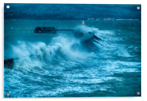 Storm Waves at Brixham Acrylic by Paul F Prestidge