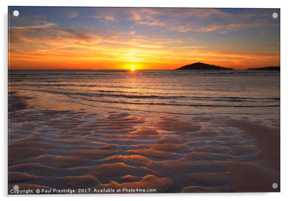Sunset over Burgh island Acrylic by Paul F Prestidge