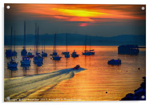 Brixham Inshore Lifeboat at Sunset                 Acrylic by Paul F Prestidge