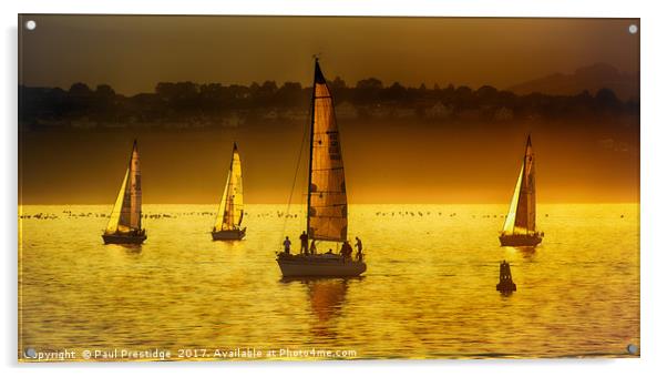 Yachts at Sunset Acrylic by Paul F Prestidge