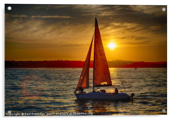 Red Sailed yacht at Sunset Acrylic by Paul F Prestidge