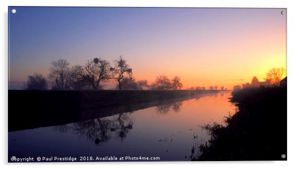 Daybreak on the Somerset Levels Acrylic by Paul F Prestidge