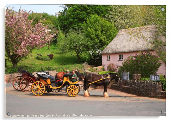 Horse and Carriages at Cockington Acrylic by Paul F Prestidge