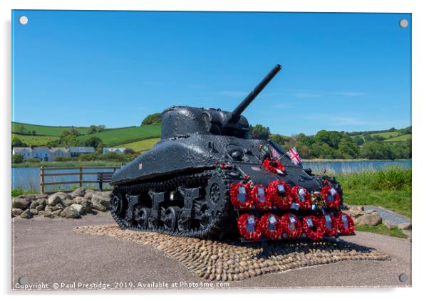 Sherman Tank Memorial, Slapton Sands Acrylic by Paul F Prestidge