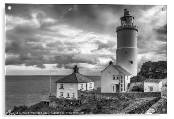 Start Point Lighthouse and Buildings Monochrome Acrylic by Paul F Prestidge