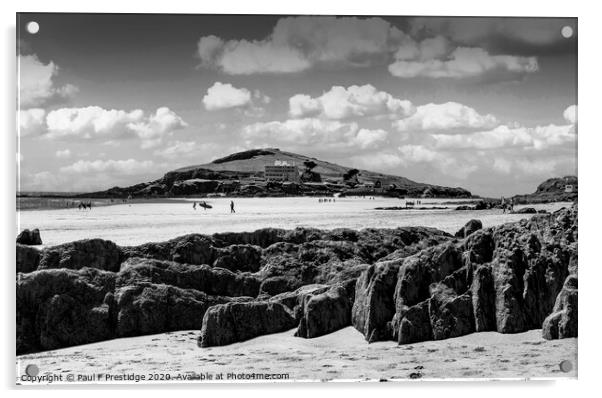 Rocky shore at Bigbury Monochrome Acrylic by Paul F Prestidge