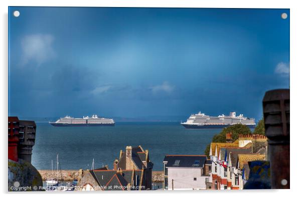 Cruise Liners off Brixham Acrylic by Paul F Prestidge
