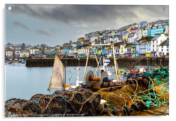 Pots and Nets at Brixham Harbour Acrylic by Paul F Prestidge