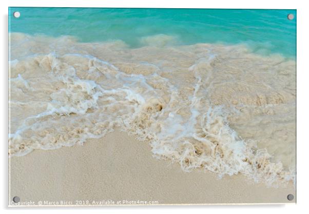Shiny tropic sea wave on golden beach sand in Arub Acrylic by Marco Bicci