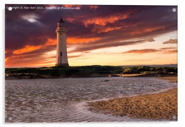 Wirral Lighthouse Sunset  Acrylic by Alan Barr