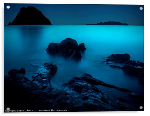 Blue hour Isola Tavolara, Sardinia Acrylic by Nick Lukey